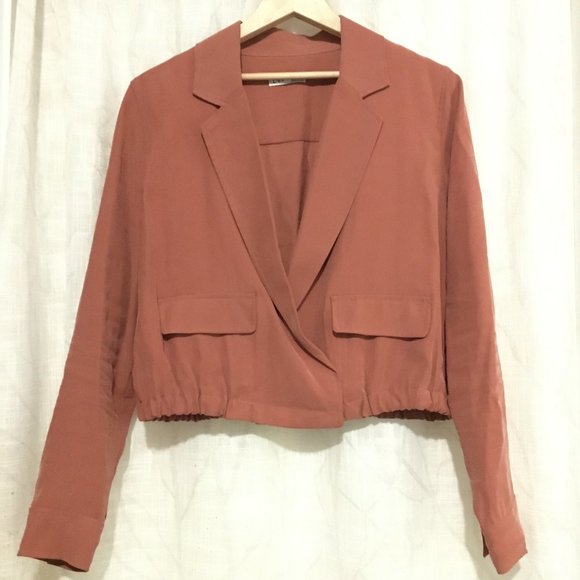Rust Wash Cropped Retro Rayon Bomber Blazer - Picture 1 of 14